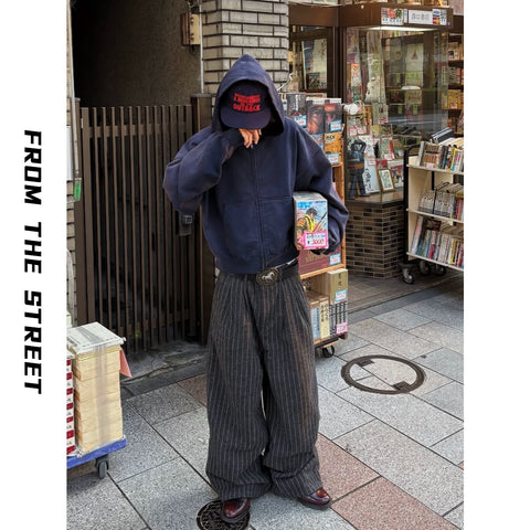From THE STREET, Street Washed Used Short Wide Zipper Hooded Cardigan Sweatshirt, Autumn/Winter Coat