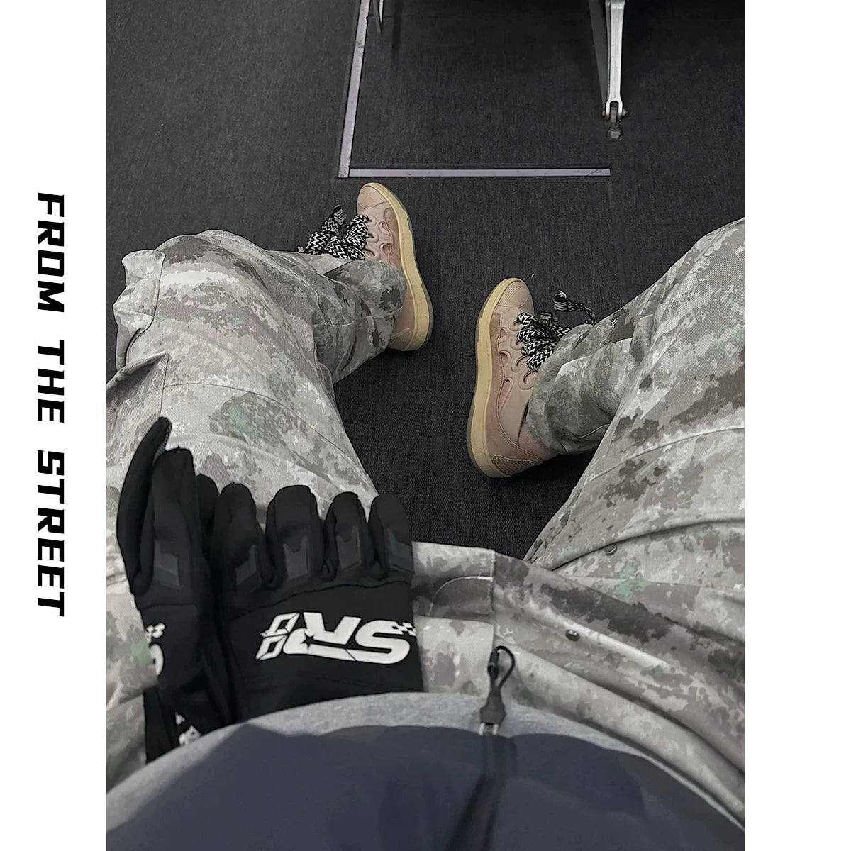 From Street American Street Snowflake Camouflage 3D Multi Pocket Zipper Work Pants Loose Straight Leg Wide Leg Pants