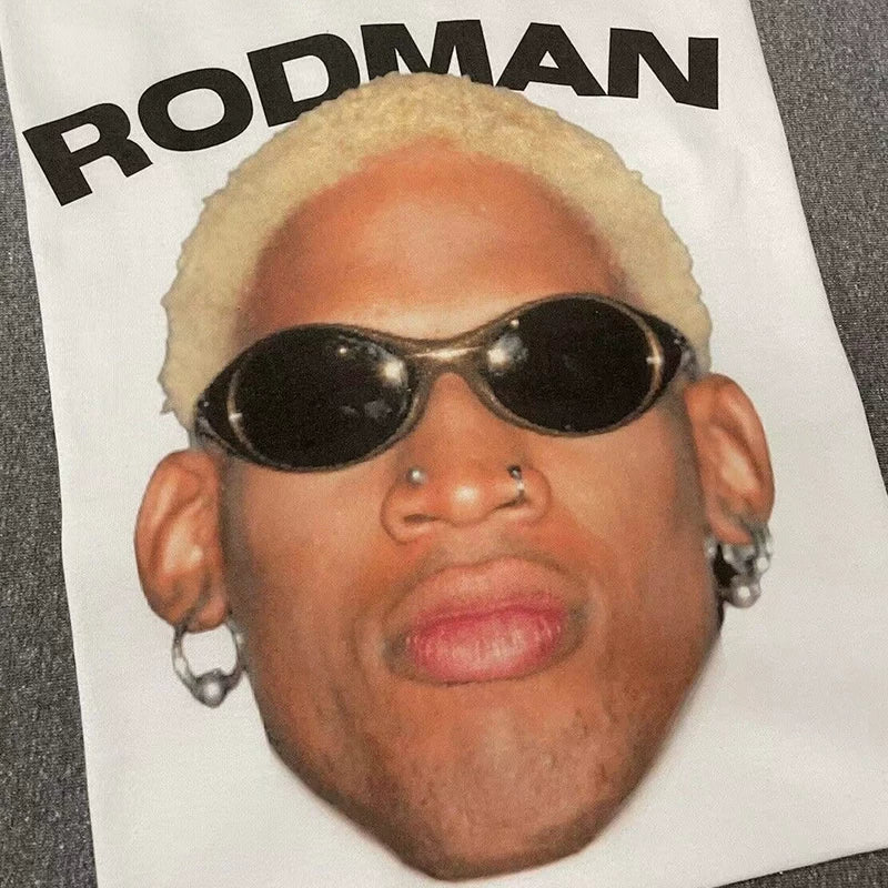 Rodman Fashion High Street Retro European and American Hiphop Small Collar Short sleeved Men's and Women's CEC Trendy Rascal Handsome Tee Shirt