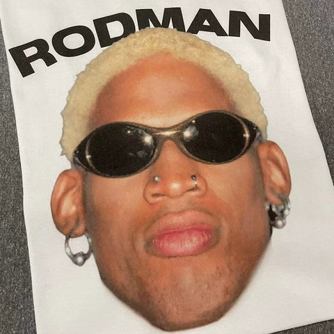 Rodman Fashion High Street Retro European and American Hiphop Small Collar Short sleeved Men's and Women's CEC Trendy Rascal Handsome Tee Shirt