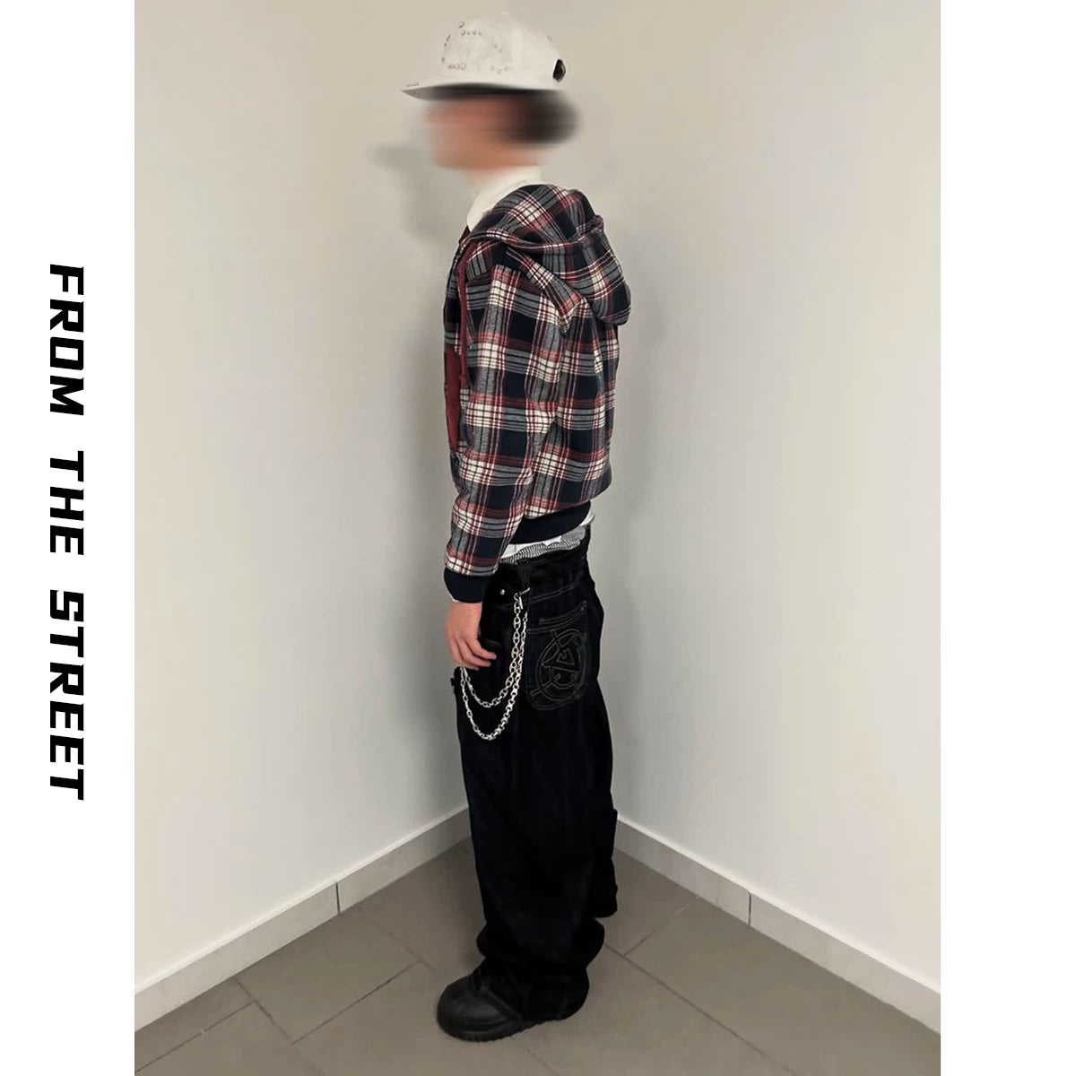 From THE STREET, American style fabric patch embroidered plaid boxy hooded cardigan sweatshirt jacket from the street