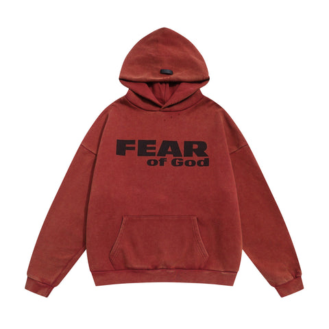 FEAR OF GOD FOG Main Line Letter Print Washed Ripped Fleece‑Lined Loose Hoodie