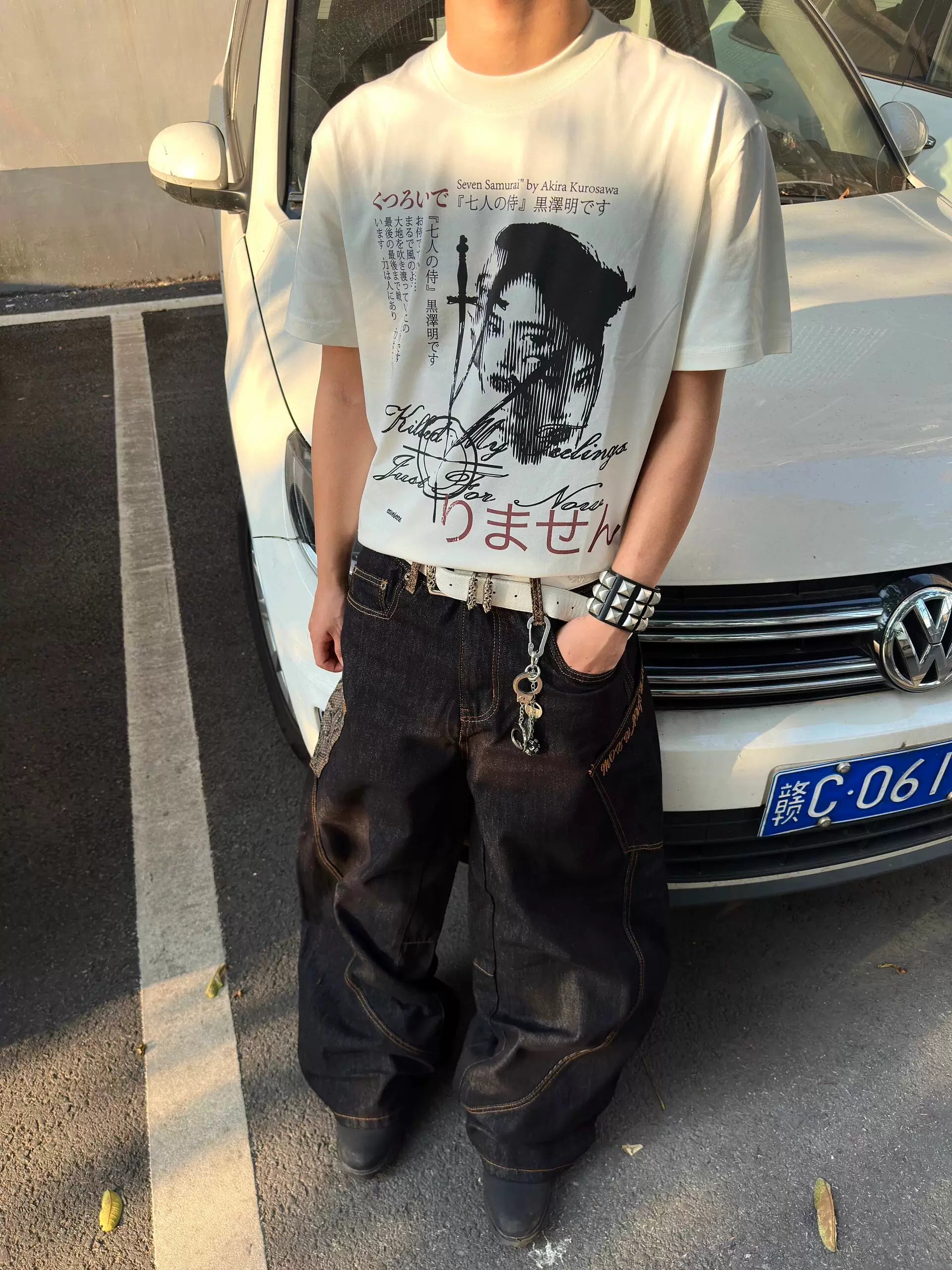 TSAOOJ Seven Samurai Retro White Ink Direct Spray Printed Heavy Short Sleeve T-shirt Top Cleanfit Style
