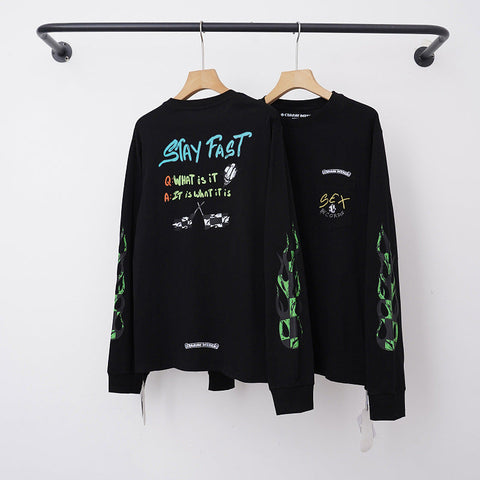 Chrome Hearts "STAY FAST" Green Flame Long Sleeve (Black)
