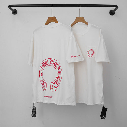 Chrome Hearts Lower Red Horseshoe & Cross Short Sleeve T-Shirt (White)