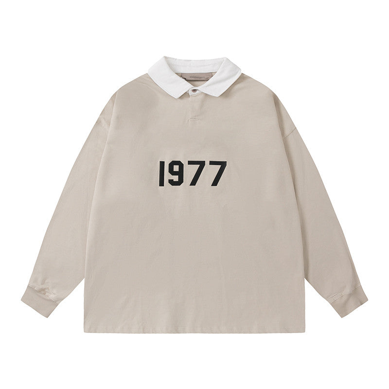 FEAR OF GOD FOG ESSENTIALS Flocked 1977 Loose Long Sleeve Polo
