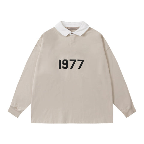 FEAR OF GOD FOG ESSENTIALS Flocked 1977 Loose Long Sleeve Polo