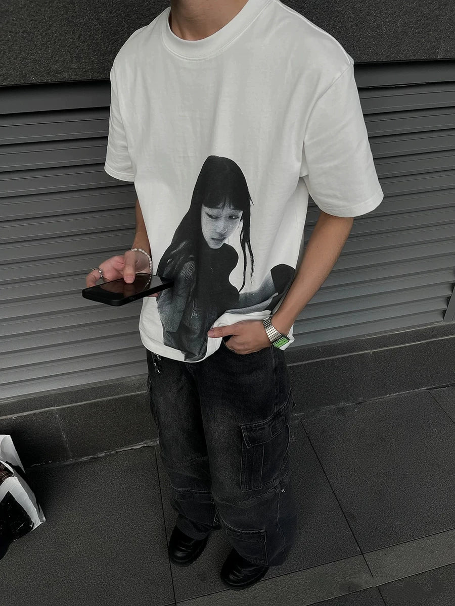 From the street, Qianming Kuriyama, American retro vintage vintage vintage vintage vintage vintage vintage 300g T-shirt, men's summer small collar short sleeved trend