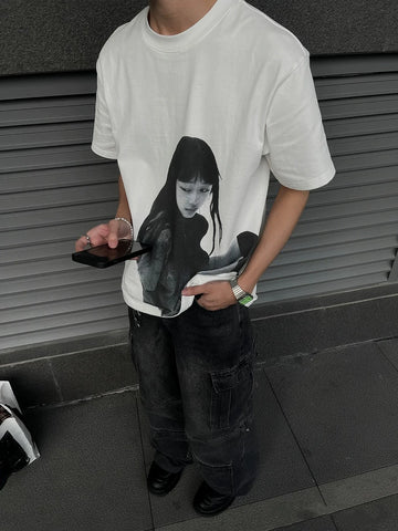 From the street, Qianming Kuriyama, American retro vintage vintage vintage vintage vintage vintage vintage 300g T-shirt, men's summer small collar short sleeved trend