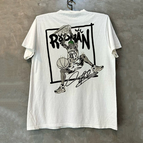 Rebounding King Dennis Rodman Comic Style Short Sleeve T-shirt with American Design Half Sleeve