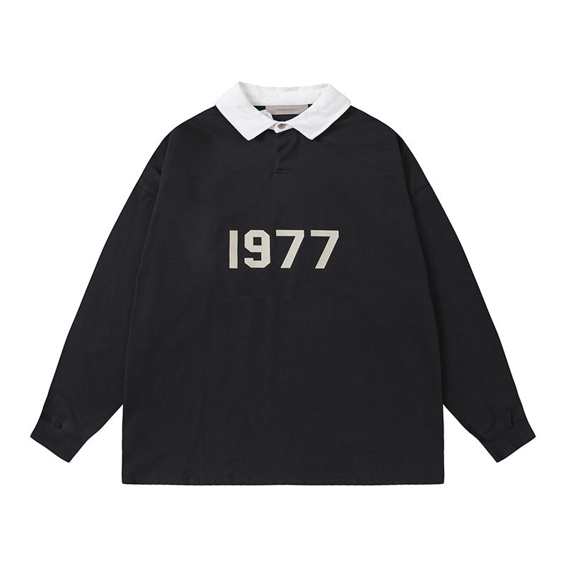 FEAR OF GOD FOG ESSENTIALS Flocked 1977 Loose Long Sleeve Polo