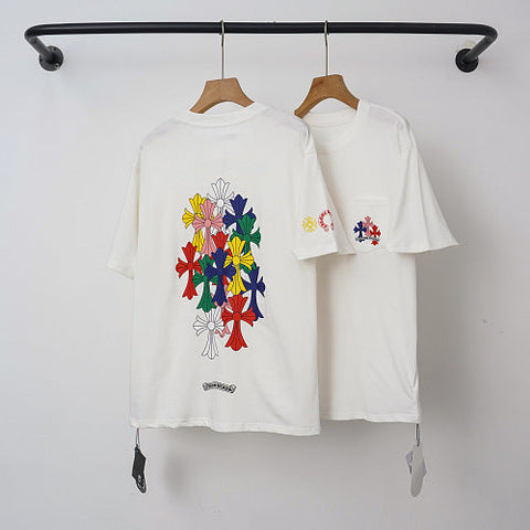 Chrome Hearts Multi-Color Cluster Cross Short Sleeve T-Shirt (White)