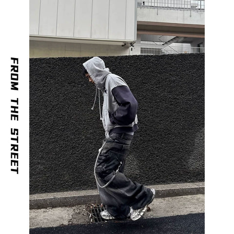 From THE STREET, street washed, worn, embroidered, zippered cardigan, hooded sweatshirt, jacket