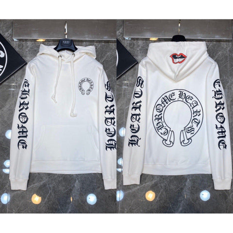 Chrome Hearts Gothic Letter Sleeve Zip-Up Hoodie (White)