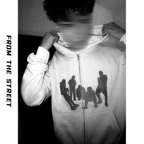 From THE STREET, a street style retro patchwork embroidered cardigan with a washed zipper and hooded sweatshirt for men