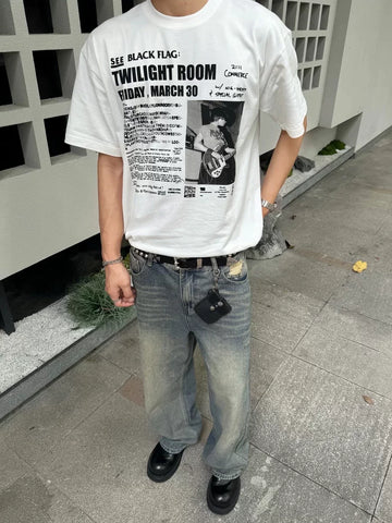 TSAOOJ Rock Band Printed Short Sleeve 320g High Weight Cotton Loose Clean Fit Niche Half Sleeve T-shirt
