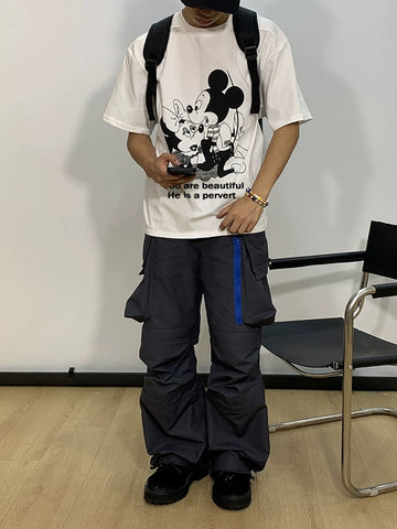 Mickey, Minnie, parody printed American cartoon Mickey Mouse short sleeved vintage T-shirt for men and women from the street