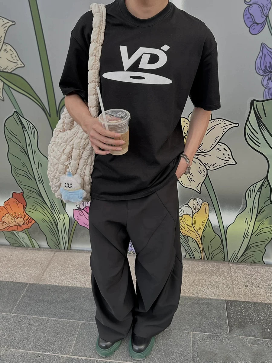 VUJADE KENIJIMA black and white short sleeved CD letter printed round neck casual heavyweight T-shirt from the street