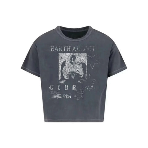 From the street retro five pointed star print single seam short sleeved worn-out Vintage lightweight short cut destructive T-shirt