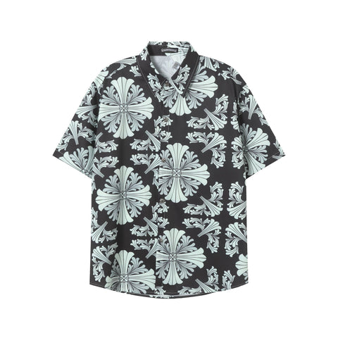 Chrome Hearts Black & Gray Large Cross Monogram Short-Sleeve Shirt