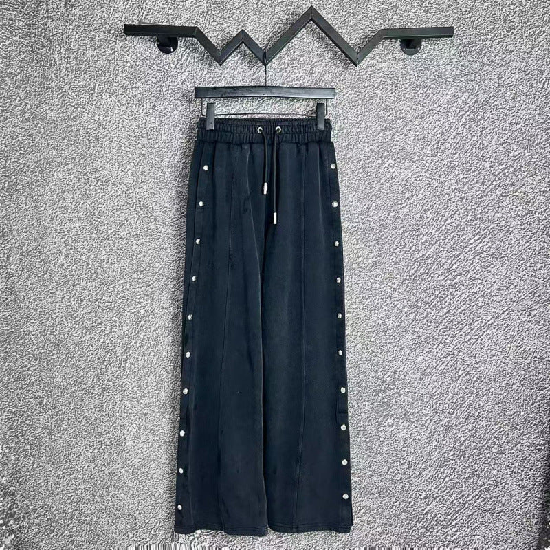 Chrome Hearts Studded Side-Seam Straight-Leg Lounge Pants (Navy Blue)