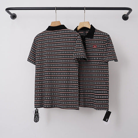Chrome Hearts Dark Monogram Striped Short Sleeve Polo Shirt