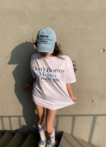 TSAOOJ \"Don't find me to borrow money\" American high street slogan short -sleeved Cleanfit heavy cotton half -sleeved T -shirt