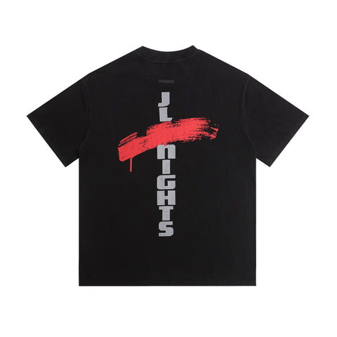 FEAR OF GOD FOG Letter Print Retro Black Crew Neck Short Sleeve Tee