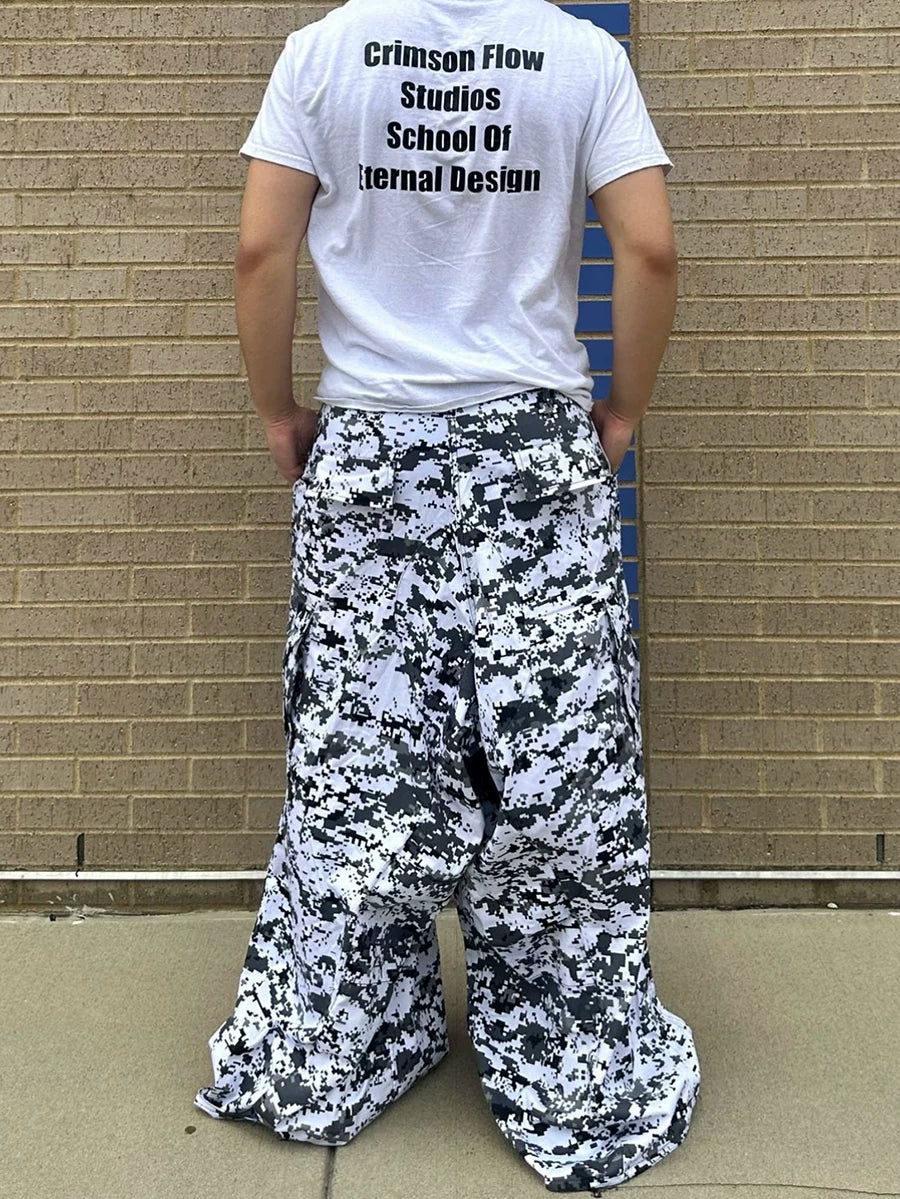 From the street black and white camouflage work pants for men and women, American street loose tactical baggy silhouette pants trend brand