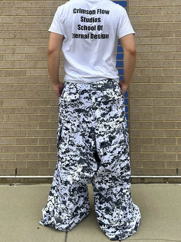 From the street black and white camouflage work pants for men and women, American street loose tactical baggy silhouette pants trend brand