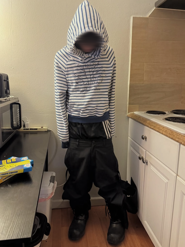 From THE STREET Street Sea Soul Striped Graffiti Hoodie Waist Short Wide Boxyfit Hoodie Male