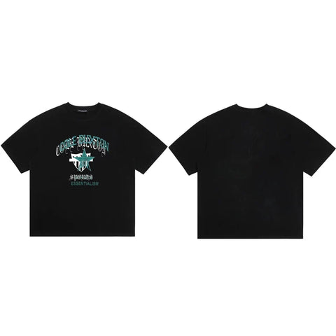 Cole Buxton Black Teal Star Graphic Logo T-Shirt