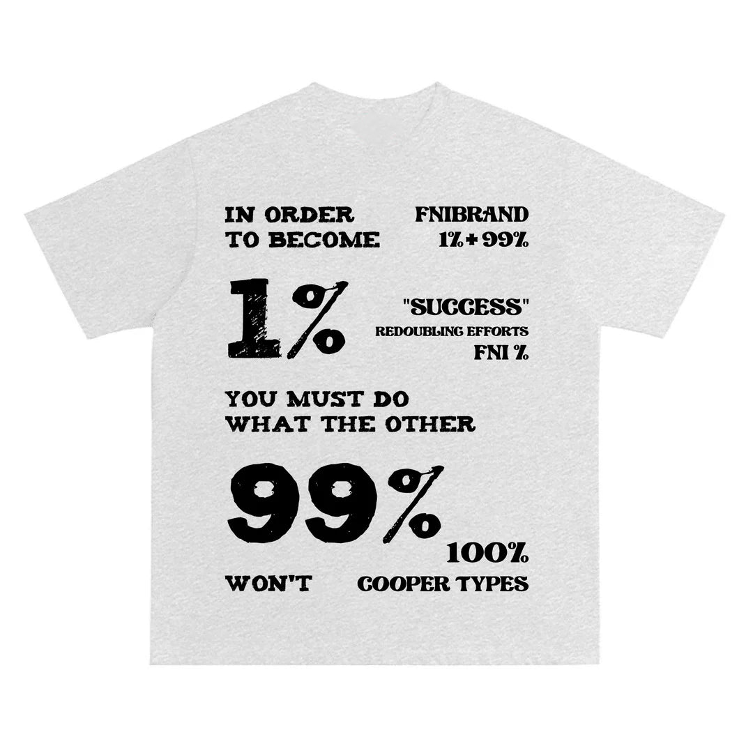 TSAOOJ (1%+99%) English slogan short sleeved American high street cleanfit half sleeved heavyweight pure cotton T-shirt