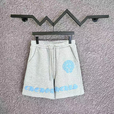 Chrome Hearts Light Gray & Light Blue Horseshoe Script Sweatshorts