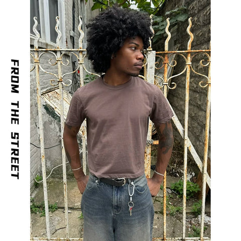 From Street American Basic Versatile Commuter Short Wide Boxy Edition Casual Retro Small Collar Short Sleeve T-shirt for Men