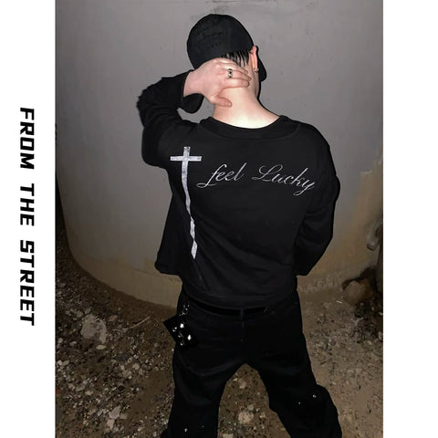 From THE STREET, Street Fit, Cool, Sunscreen, Henley Neck, Fake Two piece Long Sleeve T-shirt for Men