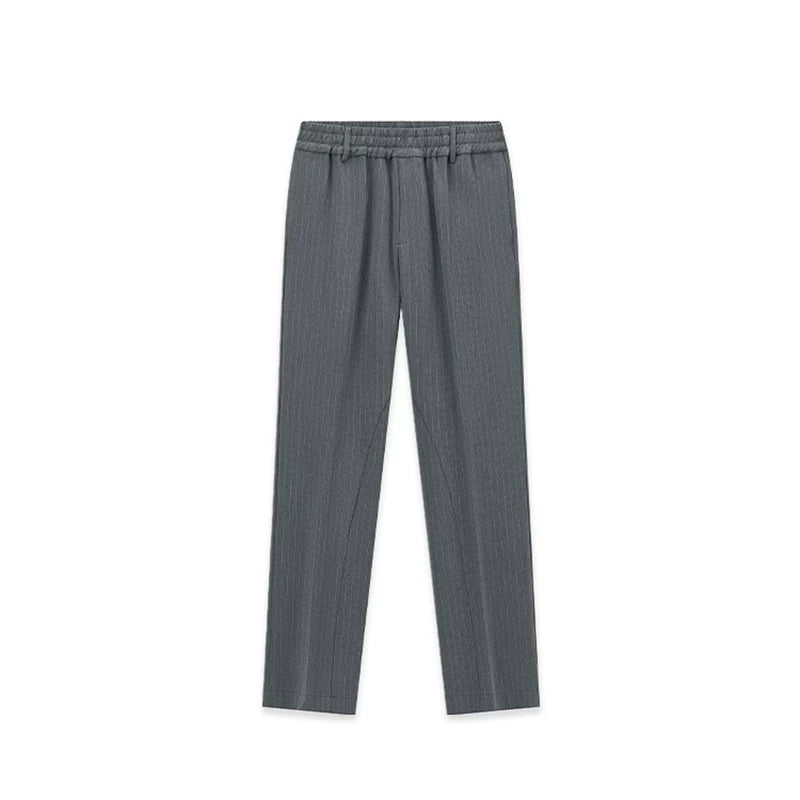 Summer TR color spun high weight micro pull three-dimensional loose hanging striped elastic light gray trousers for men from the street