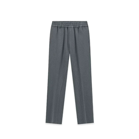 Summer TR color spun high weight micro pull three-dimensional loose hanging striped elastic light gray trousers for men from the street
