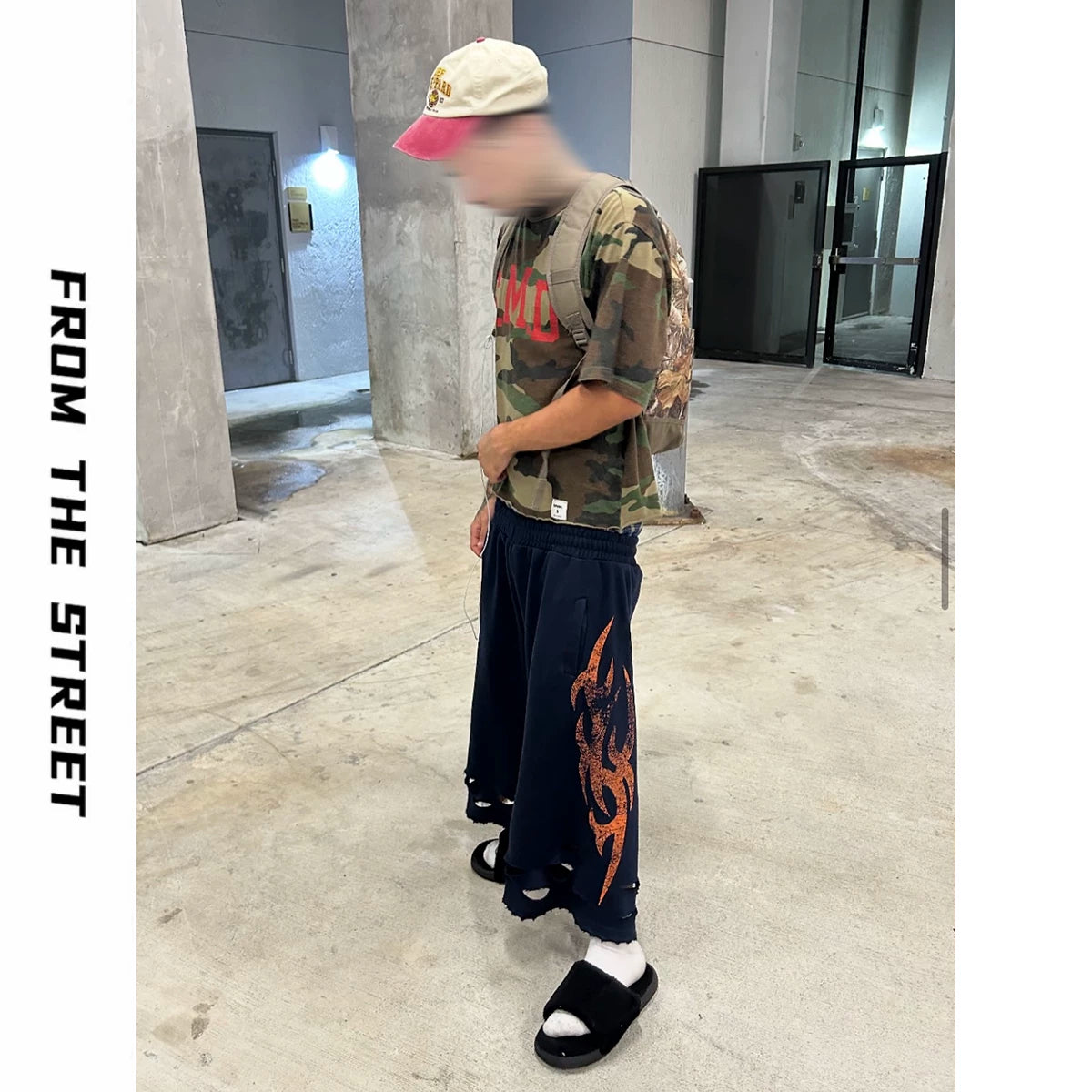 From THE STREET: Street vintage totem straight leg casual loose wide leg seven part sweatpants