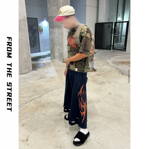 From THE STREET: Street vintage totem straight leg casual loose wide leg seven part sweatpants