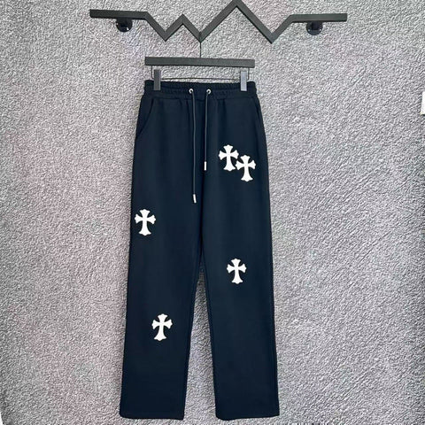Chrome Hearts Offset Cross Applique Straight-Leg Lounge Pants (Black)