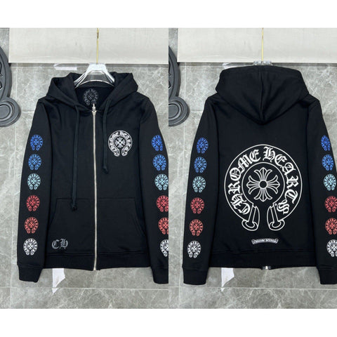 Chrome Hearts Gradient Cross Sleeve & Horseshoe Zip-Up Hoodie (Black)