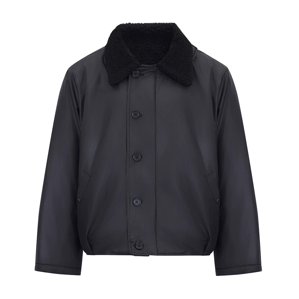 Street collar lamb wool clean fit short and wide jacket with elastic hem, warm cotton jacket for men and women