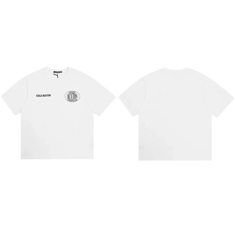 Cole Buxton White Circular Badge Minimalist Logo T-Shirt
