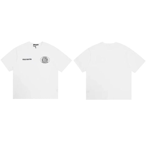 Cole Buxton White Circular Badge Minimalist Logo T-Shirt