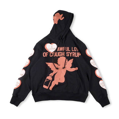 That's A Awful Lot Of Cough Syrup Angel Heart Hoodie - Black / Peach