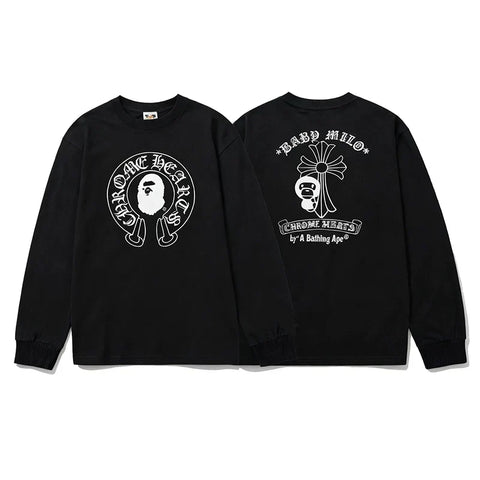BAPE x Chrome Hearts Style Horseshoe & Cross Long-Sleeve Tee - Black