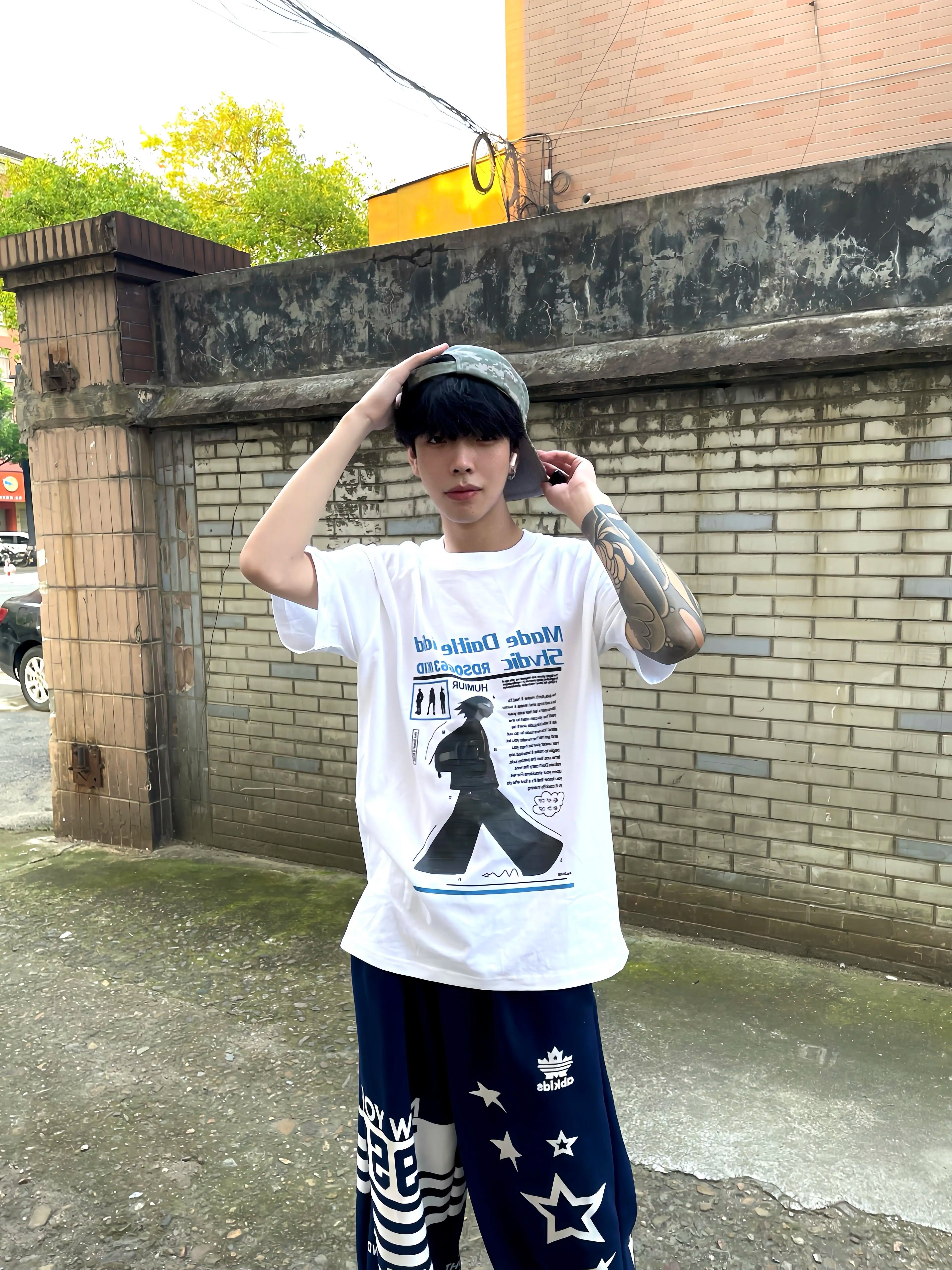 TSAOOJ American retro pure cotton T-shirt 2026 summer new direct spray portrait print loose casual half sleeve