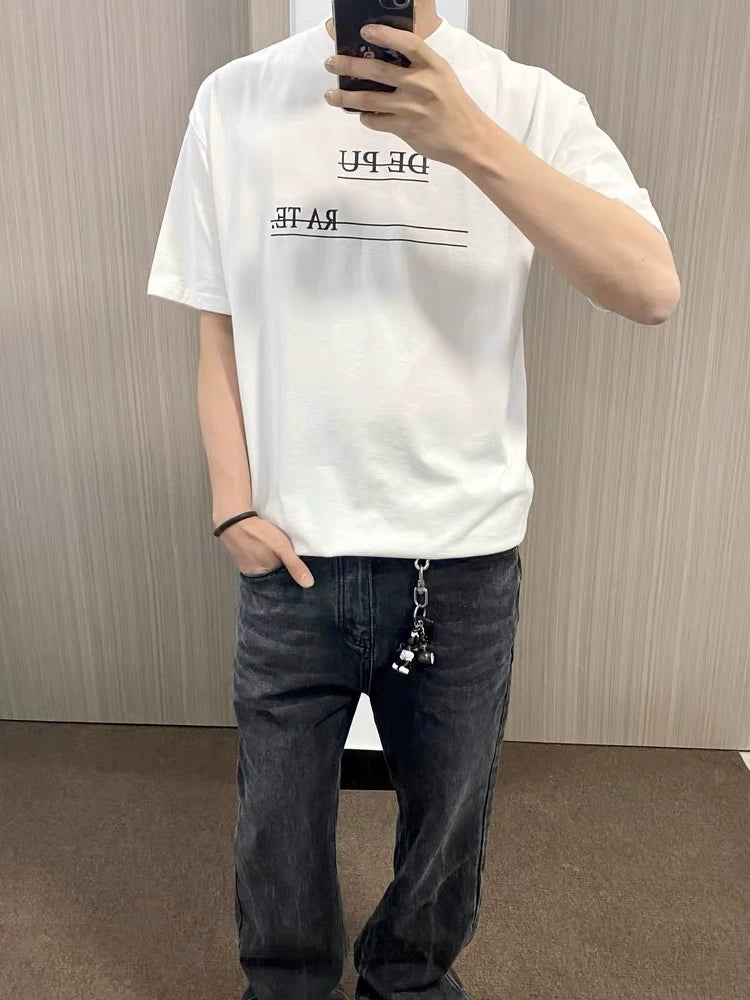 [TSAOOJ] Summer DEPURATE Heavy Cotton Clean Fit Premium Black and White Slogan Printed Short Sleeve T-shirt