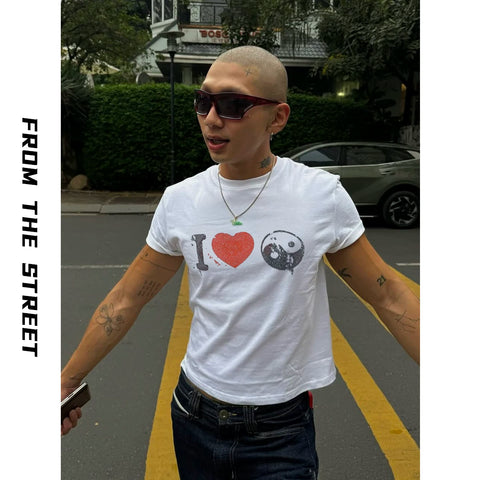 From Street American Cleanfit Summer Basic Shoulder T-shirt Men's and Women's Sleeves Short Sleeve Slim Half Sleeve
